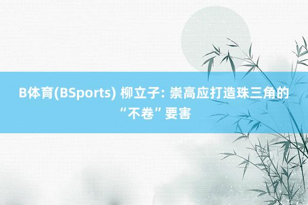 B体育(BSports) 柳立子: 崇高应打造珠三角的“不卷”要害