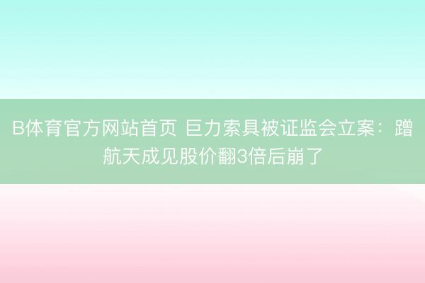 B体育官方网站首页 巨力索具被证监会立案：蹭航天成见股价翻3