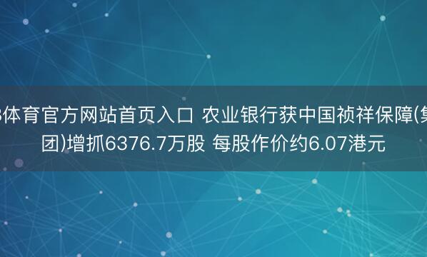 B体育官方网站首页入口 农业银行获中国祯祥保障(集团)增抓6376.7万股 每股作价约6.07港元